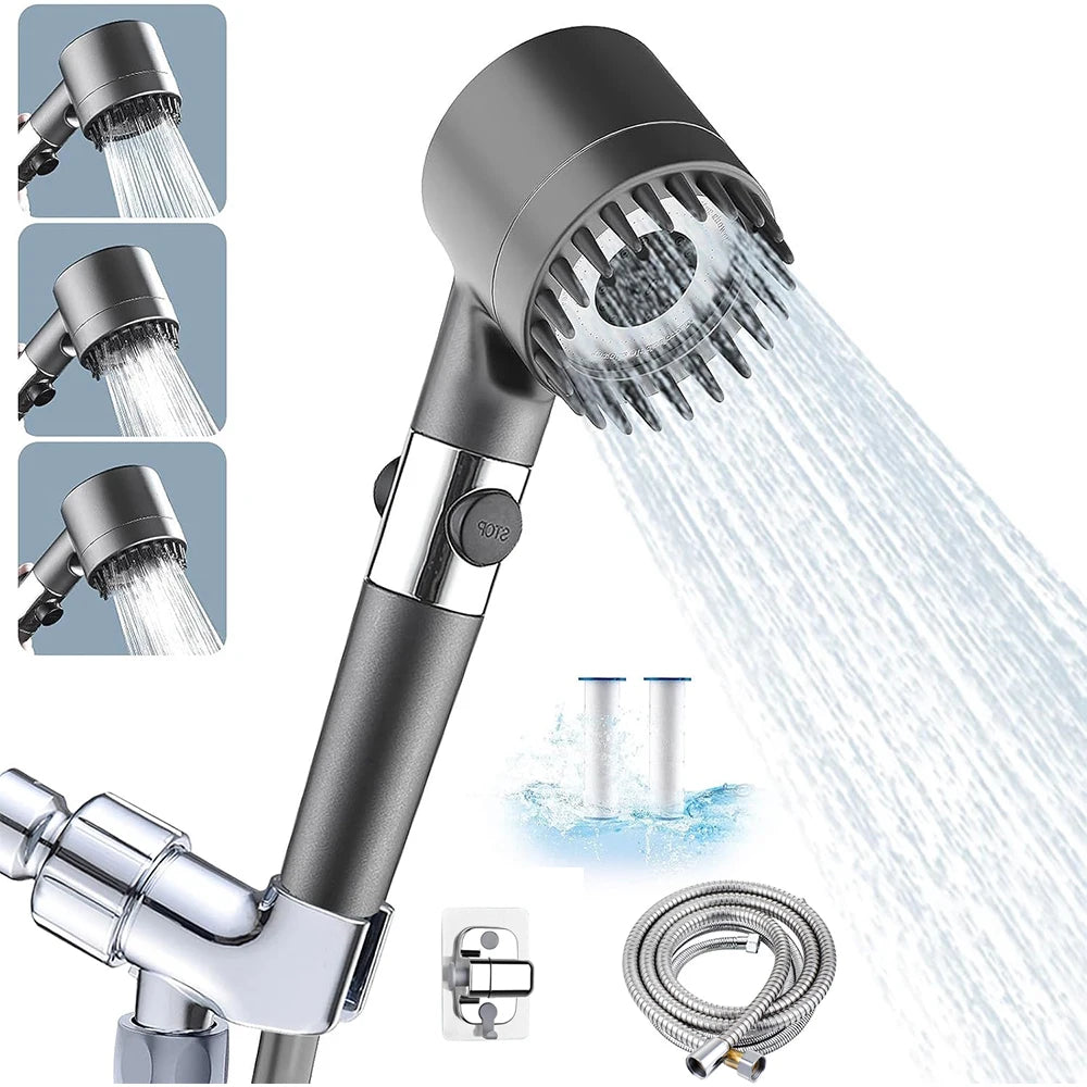 Pommeau de Douche Haute Pression 4 Modes avec Filtre & Stop Eau