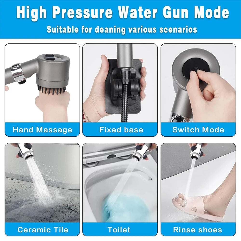 Pommeau de Douche Haute Pression 4 Modes avec Filtre & Stop Eau