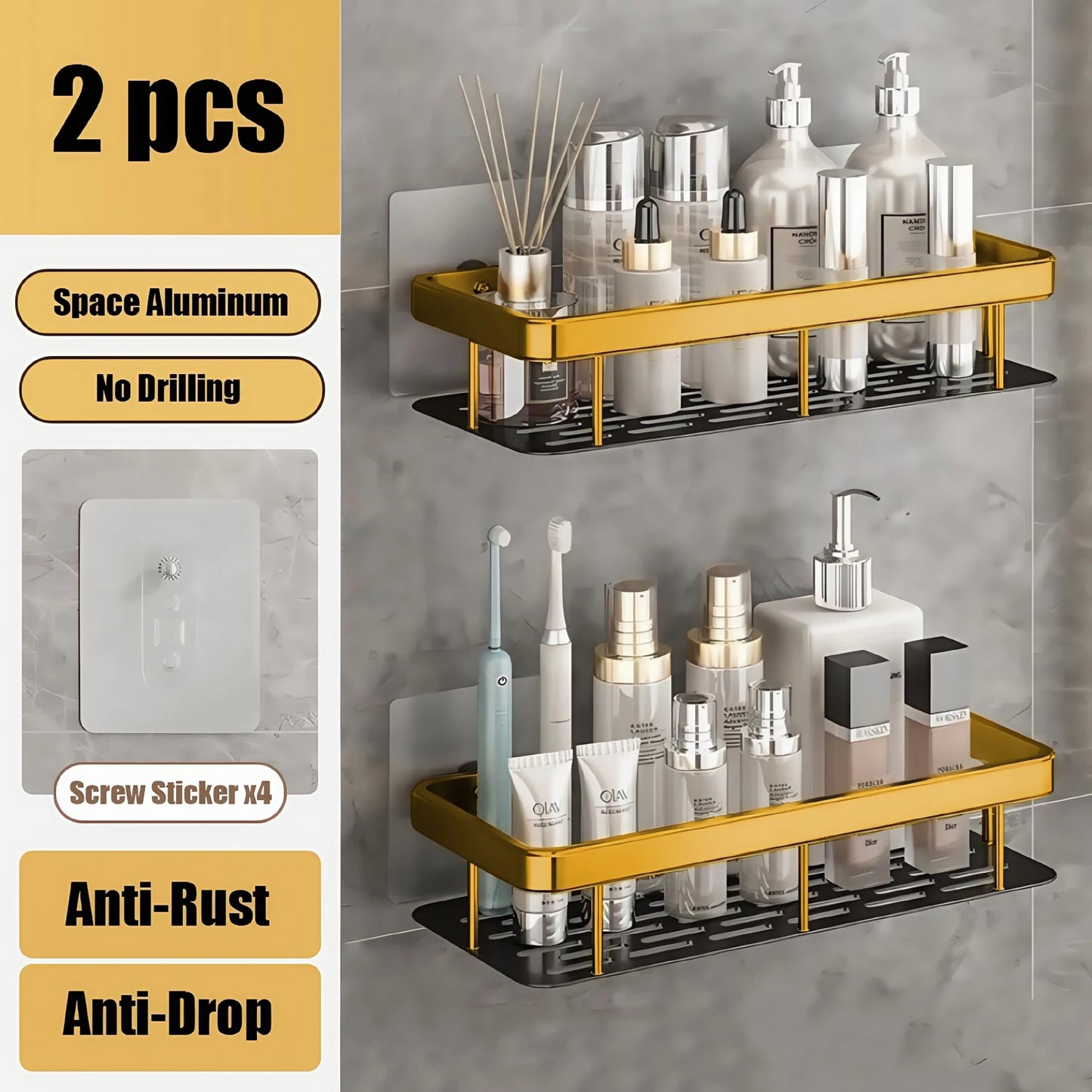 đ ĂtagĂšre de Douche Sans Perçage â Aluminium Haute QualitĂ©