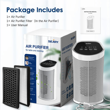 Purificateur d'Air Compact HEPA Sejoy – 3 Vitesses, Ioniseur, Ultra Silencieux