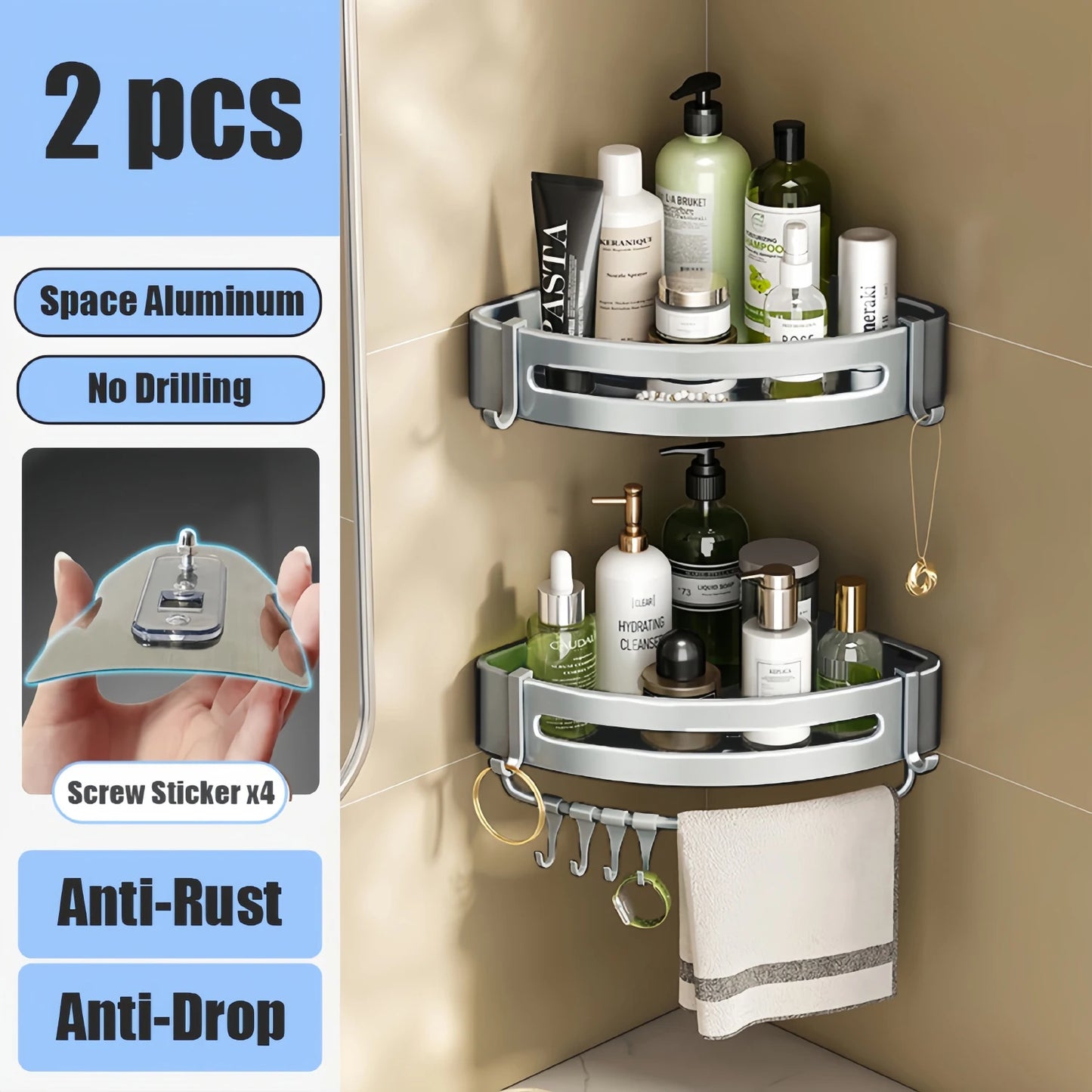 🛁 Étagère de Douche Sans Perçage – Aluminium Haute Qualité