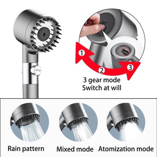 Pommeau de Douche Haute Pression 4 Modes avec Filtre & Stop Eau