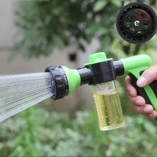 Pistolet d’Arrosage Multifonction avec Réservoir à Savon – 8 Jets Réglables