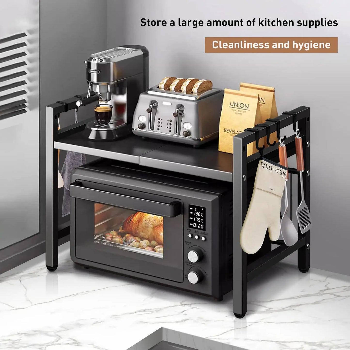 Étagère de Cuisine Extensible – Support pour Micro-Ondes et Rangement Multifonction