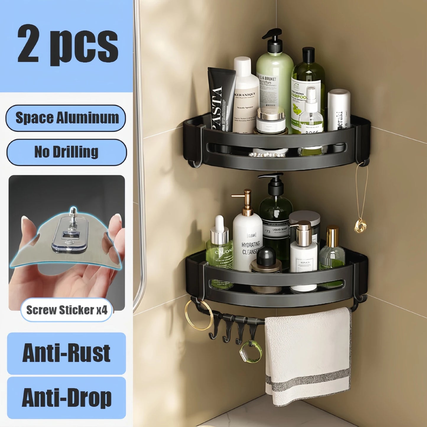 🛁 Étagère de Douche Sans Perçage – Aluminium Haute Qualité