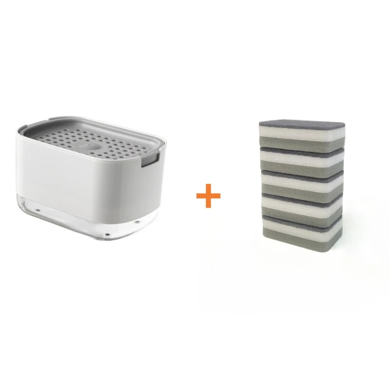 Distributeur de Savon Liquide avec Porte-Éponge – 2-en-1 Compact et Pratique