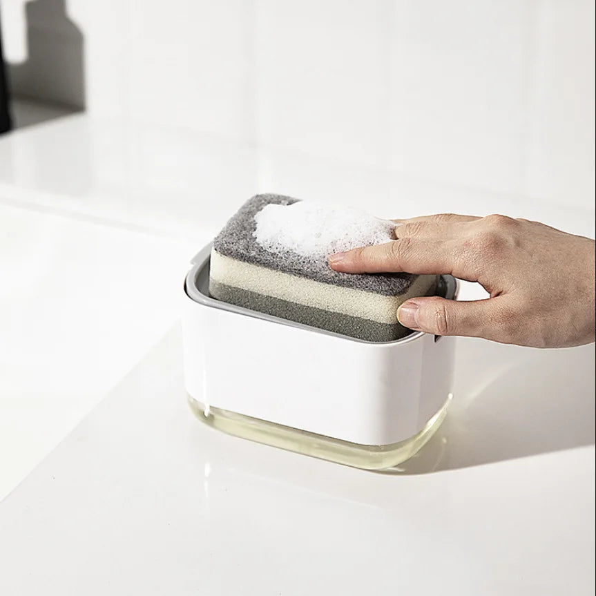 Distributeur de Savon Liquide avec Porte-Éponge – 2-en-1 Compact et Pratique