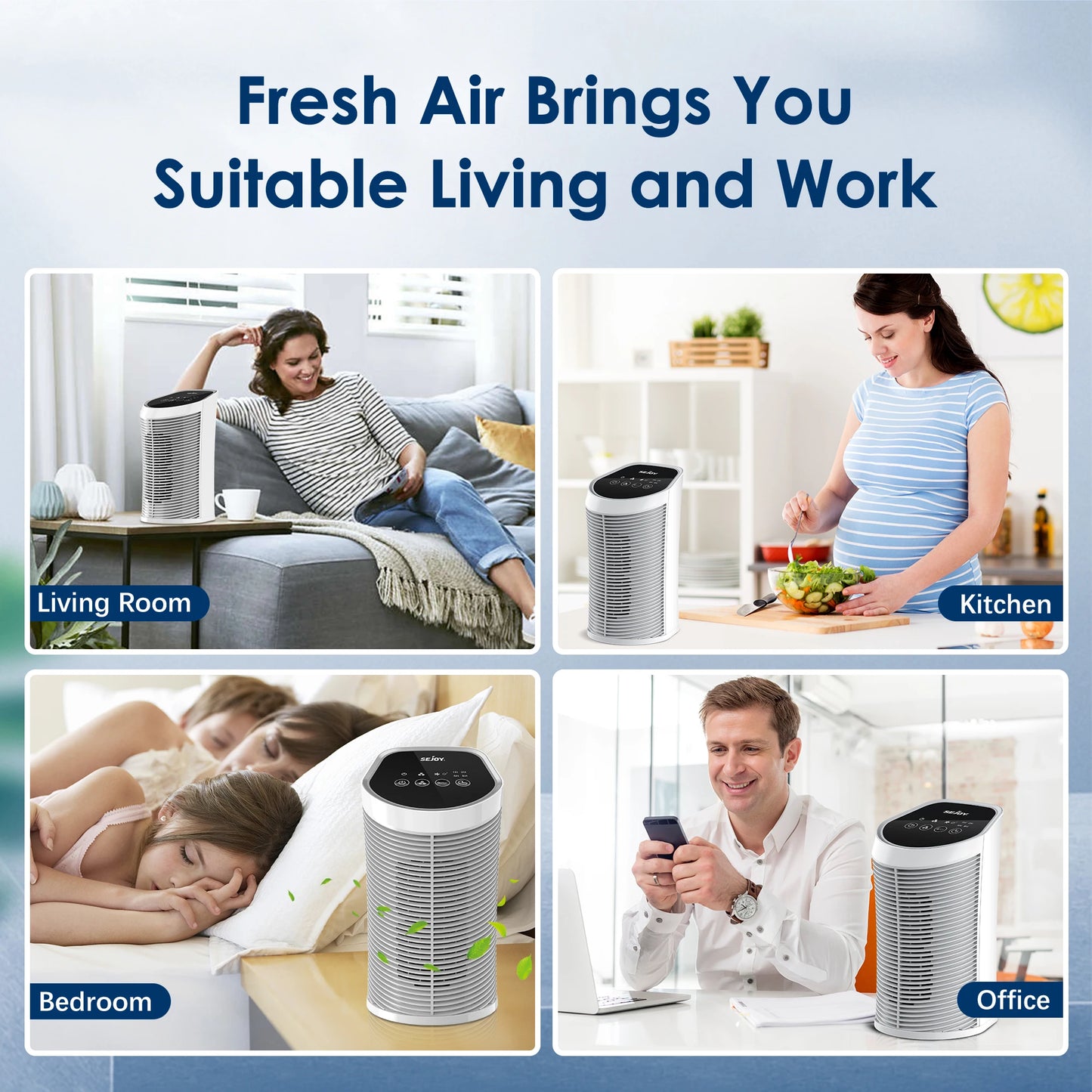 Purificateur d'Air Compact HEPA Sejoy – 3 Vitesses, Ioniseur, Ultra Silencieux