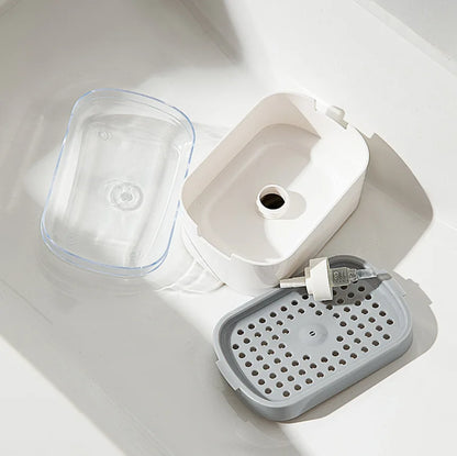 Distributeur de Savon Liquide avec Porte-Éponge – 2-en-1 Compact et Pratique