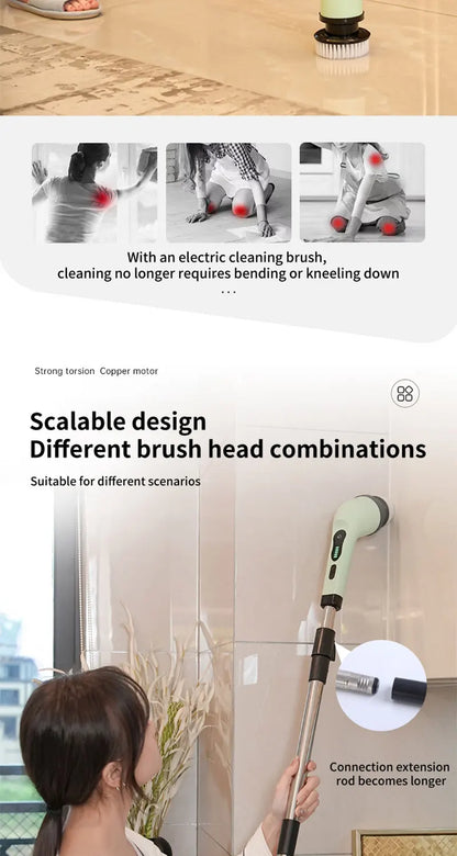 Brosse de Nettoyage Électrique 9 en 1 – Multi-Embouts Rechargeables