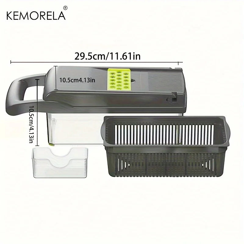 Coupe-légumes multifonction 8 en 1 avec récipient – Mandoline de cuisine avec lames interchangeables, râpe, trancheur, séparateur