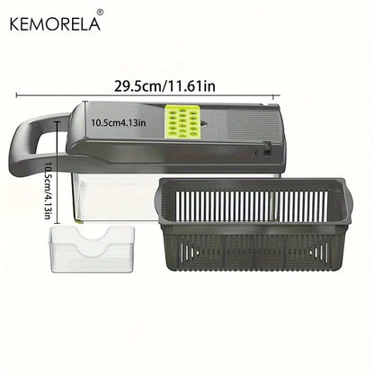 Coupe-légumes multifonction 8 en 1 avec récipient – Mandoline de cuisine avec lames interchangeables, râpe, trancheur, séparateur