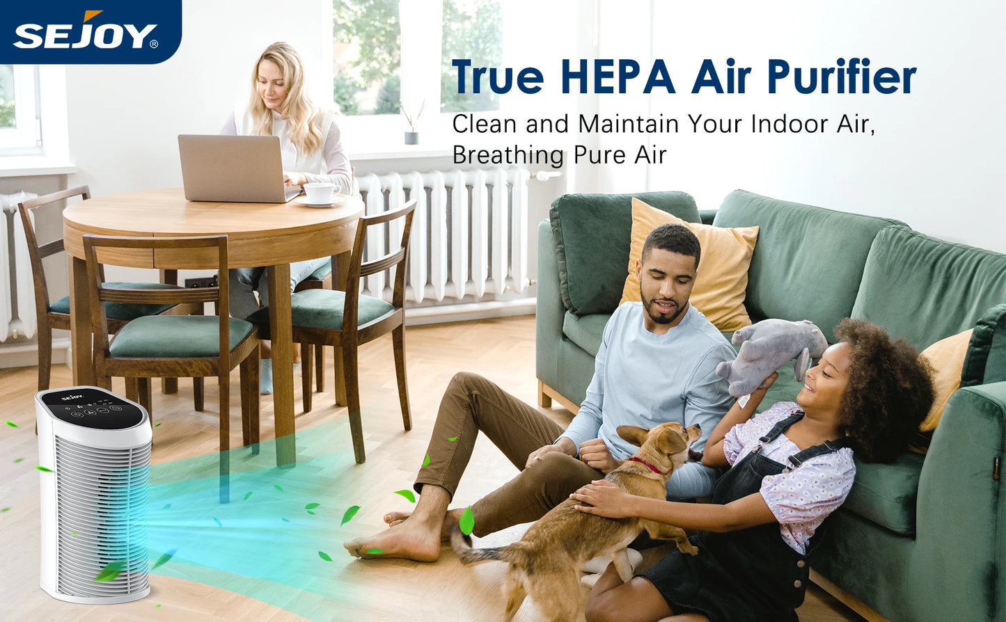 Purificateur d'Air Compact HEPA Sejoy – 3 Vitesses, Ioniseur, Ultra Silencieux