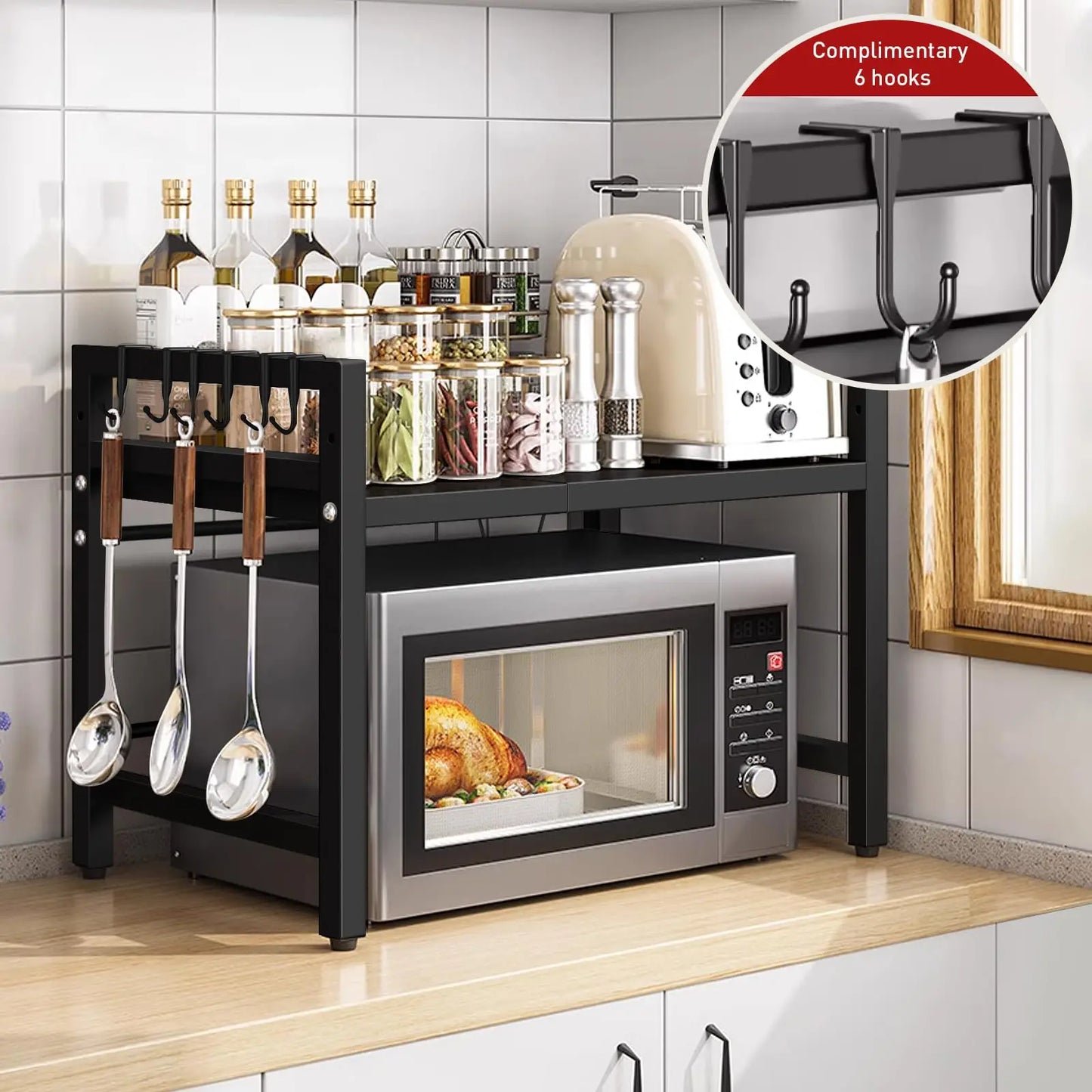 Étagère de Cuisine Extensible – Support pour Micro-Ondes et Rangement Multifonction