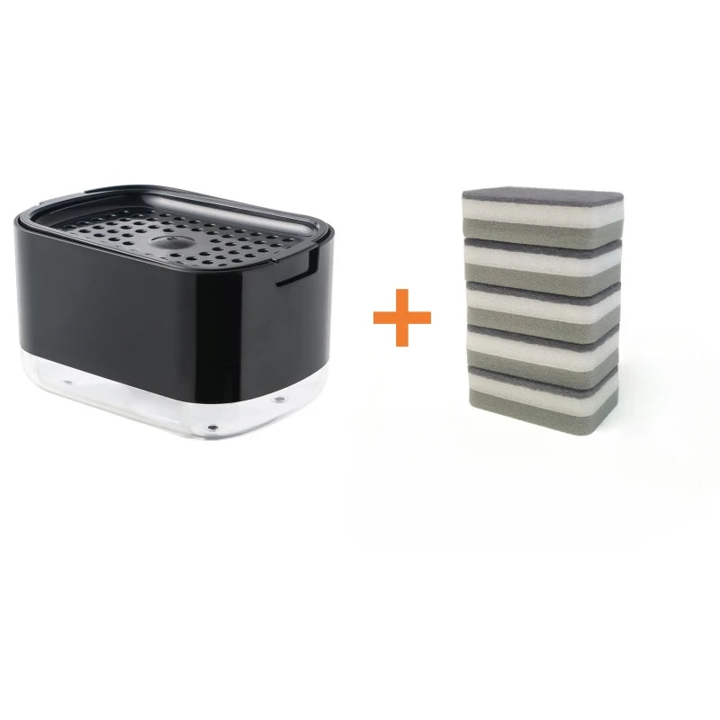 Distributeur de Savon Liquide avec Porte-Éponge – 2-en-1 Compact et Pratique
