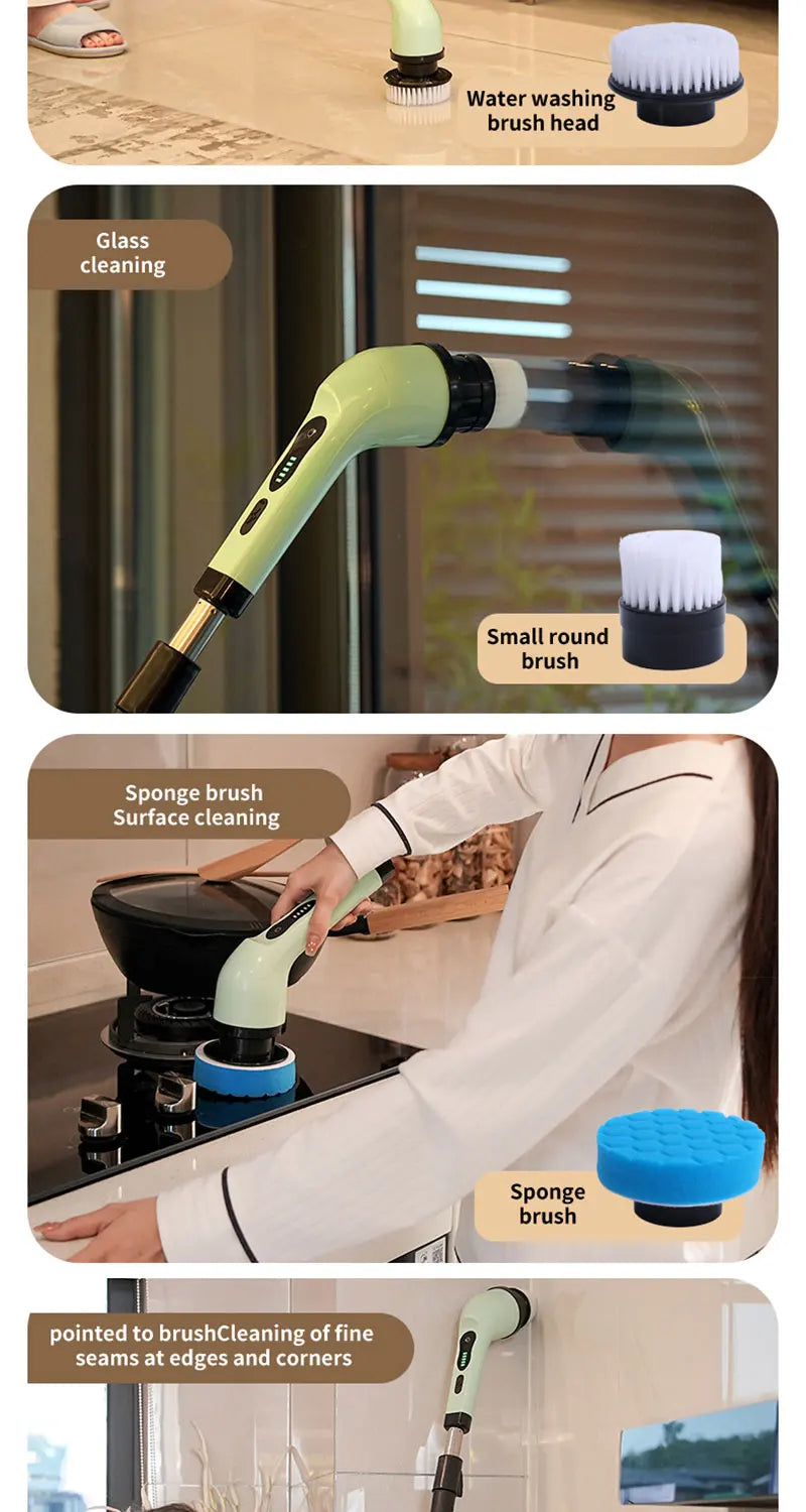 Brosse de Nettoyage Électrique 9 en 1 – Multi-Embouts Rechargeables