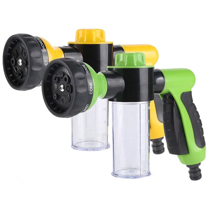 Pistolet d’Arrosage Multifonction avec Réservoir à Savon – 8 Jets Réglables