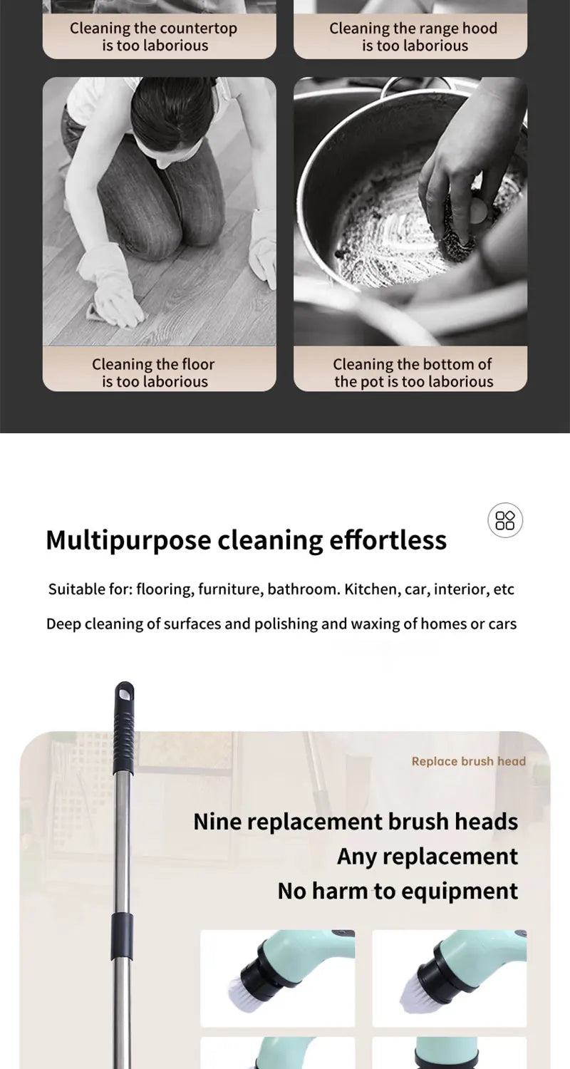 Brosse de Nettoyage Électrique 9 en 1 – Multi-Embouts Rechargeables