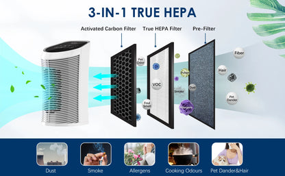 Purificateur d'Air Compact HEPA Sejoy – 3 Vitesses, Ioniseur, Ultra Silencieux